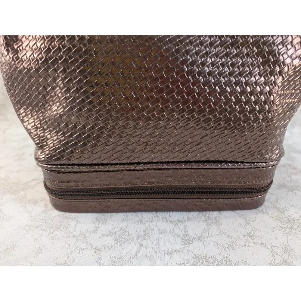 Ulta Beauty Brown Woven Look Makeup Bag Train Case 2-Tier Cosmetic Organizer